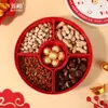 Caja Redonda de Frutas de Cinco Compartimentos, Caja de Frutas Festiva de Año Nuevo Estilo Chino con Compartimentos Independientes, Caja de Dulces para Bodas, Caja de Dulces