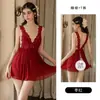 Elegante e sedutor camisola de renda de malha transparente com decote em V profundo, acinturada, sem costas, com fenda, conjunto de roupão para casa 725