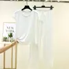 Nova Camiseta de Manga Curta de Verão para Mulheres, Conjunto de Peças Finas para o Verão, Top Soltinho, Conjunto de Duas Peças de Calça Casual