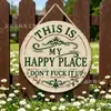 En stock, entrega rápida, directo del fabricante, nuevo modelo de letrero de metal artístico de hierro para patio de jardín al aire libre, placa vintage de lugar feliz