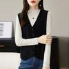 Primavera e Outono Novo Colete Cardigan de Lã Penteada com Decote em V Empilhado Feminino Solto Casual Moda Simples Fivela Sem Mangas
