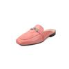 Sapatos Muller de Couro de Vaca Super Macio com Trava de Metal 2025 Salto Baixo Grosso Cabeça Quadrada Couro Baotou Pantufas para Uso Externo Feminino 41 plus size