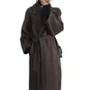 Ropa de alta gama para mujer de Dongdaemun, Corea, suave y elegante, holgada y casual, con cuello de solapa y corbata, abrigo largo de lana