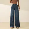 Pantalones de Pierna Recta y Pierna Ancha con Diseño Pesado de Jacquard, Pantalones de Mezclilla de Moda, Pantalones Largos Adelgazantes de Pierna Ancha de Cintura Alta, Pantalones Adelgazantes de Cintura Alta para Cuerpo en Forma de Pera