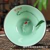 Ganfu verde porcelana chá xícara Longquan esmaltado cerâmica mão cor chapéu chá com tampa mestre peixe xícara chá conjunto fábrica atacado
