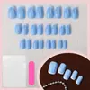 Bestseller transfronterizo: Uñas postizas cuadradas francesas azules simples para uso diario de 24 piezas, listas para usar, venta al por mayor