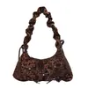 Outono Inverno Suede Retrô Estampa de Leopardo Bolsa de Axila Feminina 2026 Nova Bolsa de Mão Plissada com Laço Bolsa de Ombro Transversal