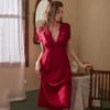 Camisola de Verão Feminina Imitação de Seda Manga Curta Casual Primavera e Outono Vestido Longo de Renda Princesa Almofada de Peito Removível Vestido de Pijama