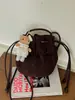 Bolso Pequeño con Flecos de Gamuza Bolsa de la Suerte Bolso para Mujer Bolso Cubo Mate de Mano Cierre de Cordón para Viajes Cotidianos Retro Bolso de Hombro Único Cruzado