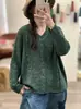 Otoño Invierno 2026 Nuevo Transfronterizo Hilo de Algodón Retro Holgado Cuello en V Hilo Floral Suéter de Punto Versátil Casual Prendas de Punto Pulóver Mujer