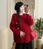 Traje para mujeres embarazadas 2023 otoño e invierno Nueva Moda reducción de edad bordado suelto grueso suéter cárdigan + falda de soporte para el vientre