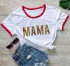 Camiseta de manga corta para mujer con estampado de leopardo, letra MAMA, Día de la Madre, popular en la calle europea y americana