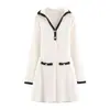 Saia Tricô Midi Estilo Celebridade Color Block Linha A para Mulheres Outono Nova Cintura Afunilada Vestido Curto Macio 0264403