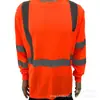 Código de EE. UU. 2020 Ronda de Otoño Cuello Redondo Manga Larga Naranja Fluorescente Tiras Reflectantes Cosidas Camiseta Promocional de Seguridad de Comercio Exterior con Bolsillos