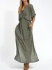 2025 Novos Produtos de Primavera e Verão Europeus e Americanos Cruzados Estação Independente Aliexpress Vestido de Cor da Moda Cintura Alta Fenda Decote V