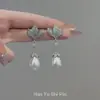 Pendientes de Flor de Diamante Completo de Lujo de Gama Alta Estilo Francés, Pendientes Elegantes de Perla con Gota de Moda de Nicho para Mujer