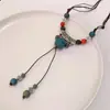 Estilo Étnico Retro Literario Estilo Nacional Collar de Cerámica para Mujer Estilo Bosque de Mariposas Cadena Larga Versátil para Suéter Collar con Borlas