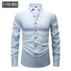 Camisa de Cuatro Lados de Comercio Exterior para Hombre Manga Larga Vestir Casual de Negocios Color Sólido Camisa Blanca para Hombre Manga Larga Antiarrugas Talla Grande Ropa para Hombre