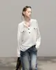 Camiseta blanca de manga larga estilo henley con cuello de colegial, estilo coreano, para mujer, otoño 2026, top de capa interior