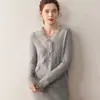 Cardigan de Cachemira de Nuevo Estilo con Ribete de Encaje, Cuello en V, Suave y Amigable con la Piel para Mujer, Elegante Suéter Abrigo de Punto