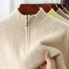 Suéter de Lana de Cuello Medio Alto para Otoño e Invierno con Media Cremallera para Hombre de Color Sólido Suéter Casual de Negocios Top Camiseta Interior de Punto de Cachemira
