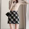 Falda Corta de Cuadros Grises para Mujer, Falda de Lana de Cintura Alta en Línea A para Otoño e Invierno, Estilo Preppy, Corte Ajustado para Figuras Pequeñas