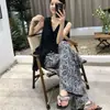 Calça Wide Leg de Algodão e Seda para Mulheres, Emagrecimento, Fina, Adequada para Usar em Casa e ao Ar Livre, Calça Wide Leg Casual Solta, Cintura Alta, Versátil, Efeito de Caimento de Verão