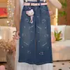 Traje de Primavera y Otoño para Niñas 2026 Nuevo Estilo Infantil Elegante Dibujos Animados Suéter Niñas Niños Mayores Pantalones Vaqueros de Otoño Conjunto de Dos Piezas