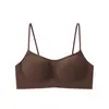 Tejido cepillado para mujer de otoño e invierno, busto pequeño, push-up, tirantes finos, escote cuadrado bajo, sin costuras, copa de grosor medio, anti-caída, sujetador con estampado de dibujos animados