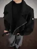 Abrigo de Lana Gris para Hombre, Chaqueta de Lana de Invierno Cleanfit Deconstruida de Gama Alta de Nicho, Estilo Corto Ceñido a la Cintura