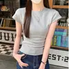 Camiseta básica de manga corta para mujer, cuello redondo, hombros normales, color liso, nuevo estilo primavera-verano 2026, top sencillo, corte ajustado, versátil