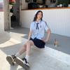 Camisa de uniforme escolar tailandés de manga corta para mujer 2024 verano nueva estilo académico jk camisa que reduce la edad top básico bordado
