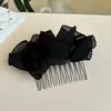 Hermoso Peine para el Cabello con Flor de Organza Pinza para el Cabello Semi-Recogido Ambiente Estilo Ballet Pasador Lateral Accesorio para el Cabello para Mujer