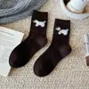 Calcetines de Lana para Mujer Estilo Coreano Dibujos Animados Cachorro Lindo Calcetines de Media Pantorrilla Otoño e Invierno Engrosados Cálidos Calcetines de Felpa Grises Sin Costuras