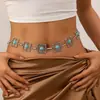 Cadena de Cintura Bohemia Turquesa Transfronteriza para Mujer, Moderna y Versátil, Adecuada para Faldas, Cinturón Geométrico de Metal Hueco Cuadrado