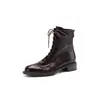Botas Martin de couro bovino de camada superior lavada e cheia de textura 2026 Inverno salto médio grosso bico redondo versátil botas de tornozelo com cadarço de couro genuíno feminino
