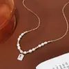 Fábrica de Fuente Explosiva Yashifu Diseño Cuadrado Zircón Perla Colgante Plata S925 Nicho Fresco Dulce Collar