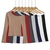 Otoño e Invierno Nuevo Hombro Oscilante Chica Picante Camiseta Base Ajustada Manga Larga para Mujer Forrada de Polar Engrosada Sexy Hombro Camiseta Interior Top