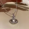 Colar Saturno Tridimensional Imperatriz Viúva para Mulheres Versátil Nicho Corrente Longa para Camisola Camada Sensação de Alto Padrão Acessórios com Pingente de Planeta