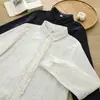 Novo Estilo Outono 2026: Cardigã Feminino de Renda Gaze Dupla Artística com Botões Cor Sólida Manga Longa Camisa Venda por Atacado