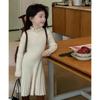 Roupa Infantil Meninas Cor Pura Estilo Coreano Vestido Tricotado 2025 Outono e Inverno Nova Moda Vestido Suéter Midi Moderno Feminino