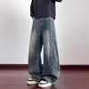 Jeans preto retro americano com barra curva para homens e mulheres, novo estilo de primavera, design high street, corte solto, modelador, perna larga fluido