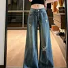Jeans de Pierna Ancha de Tiro Bajo Estilo Chica Picante Americana para Mujer Verano/Otoño 2026 Nuevos Sueltos Adelgazantes Versátiles Rasgados de Longitud Completa