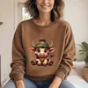 Sudadera de Cuello Redondo para Mujer, Talla Europea, Top Lindo con Estampado de Vaca de Dibujos Animados, Venta al por Mayor de Deseos de Amazon, Negro
