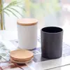 Transfronterizo en stock Suministro Directo 508 Taza de Vidrio para Velas 7084 Taza Esmaltada Tapa de Bambú Taza de Velas de Soja Taza Negra para Aromaterapia