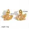 Pendientes de Acero Inoxidable con Textura de Hoja de Diamante Estilo Ins Transfronterizo Pendientes para Mujer Modernos de Gama Alta Pendientes de Acero de Titanio Oro de 18K