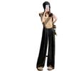 Pantalones de Pierna Ancha Estampados de Satén de Seda de Hielo Estilo Pintura a Tinta para Mujer Verano Finos Pequeños de Cintura Alta Rectos Caídos de Largo Hasta el Suelo