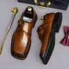 Zapatos cuadrados de cuero para hombre, estilo británico, con hebilla, adecuados para uso de negocios y casual, disponibles en tallas grandes, cuero genuino, mocasines sin cordones