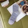 Meias Masculinas para Outono e Inverno Espessas de Veludo Coral Meias de Cano Médio Espessas para Casa Tapete de Chão Listradas de Pelúcia Meias de Dormir