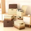 Caja de Almacenamiento Tejida de Ratán Pastoral Contenedor de Almacenamiento con Tapa Cesta de Almacenamiento Organizador de Escritorio Caja para Artículos Varios Cesta para Ropa Interior Snacks